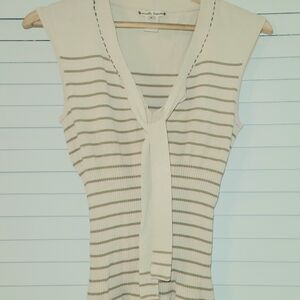 Nanette Lepore Cream and Brown Striped Tank Top